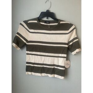 Milk & Honey Knitwear Sweater Olive Green and Cream Stripes XL NWT